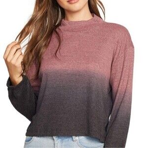 Chaser Women's Ombre Pink Gray Long Sleeve Ribbed Mock Neck Top Size Small NWT